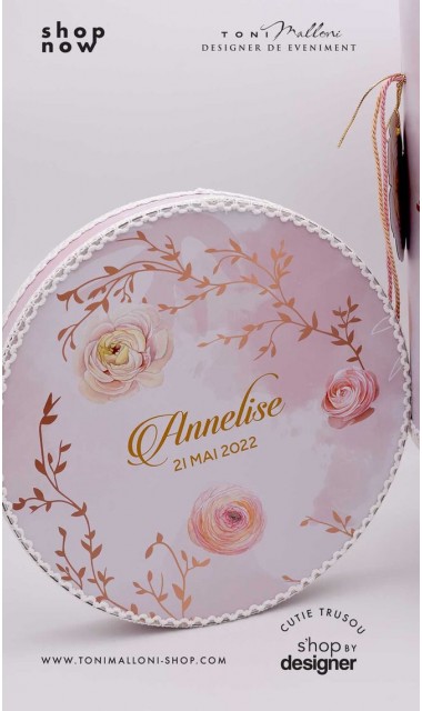 Trusou botez elegant cu pattern bujori roz Peony Affair 8